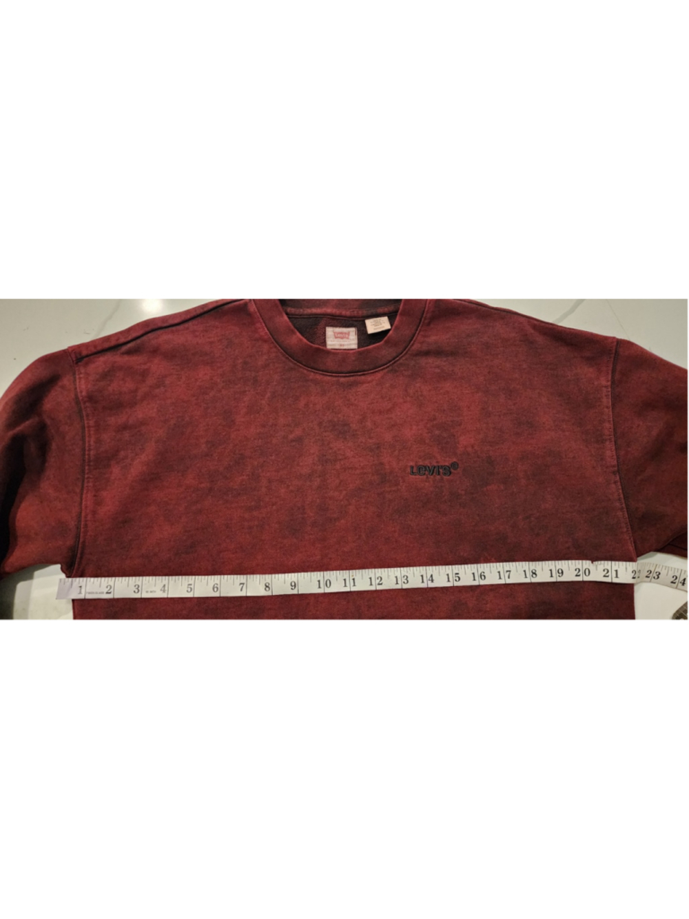 Levi's Sweatshirt Mens XS Maroon Red Acid Wash Logo Pullover Crewneck Relaxed - Picture 6 of 10